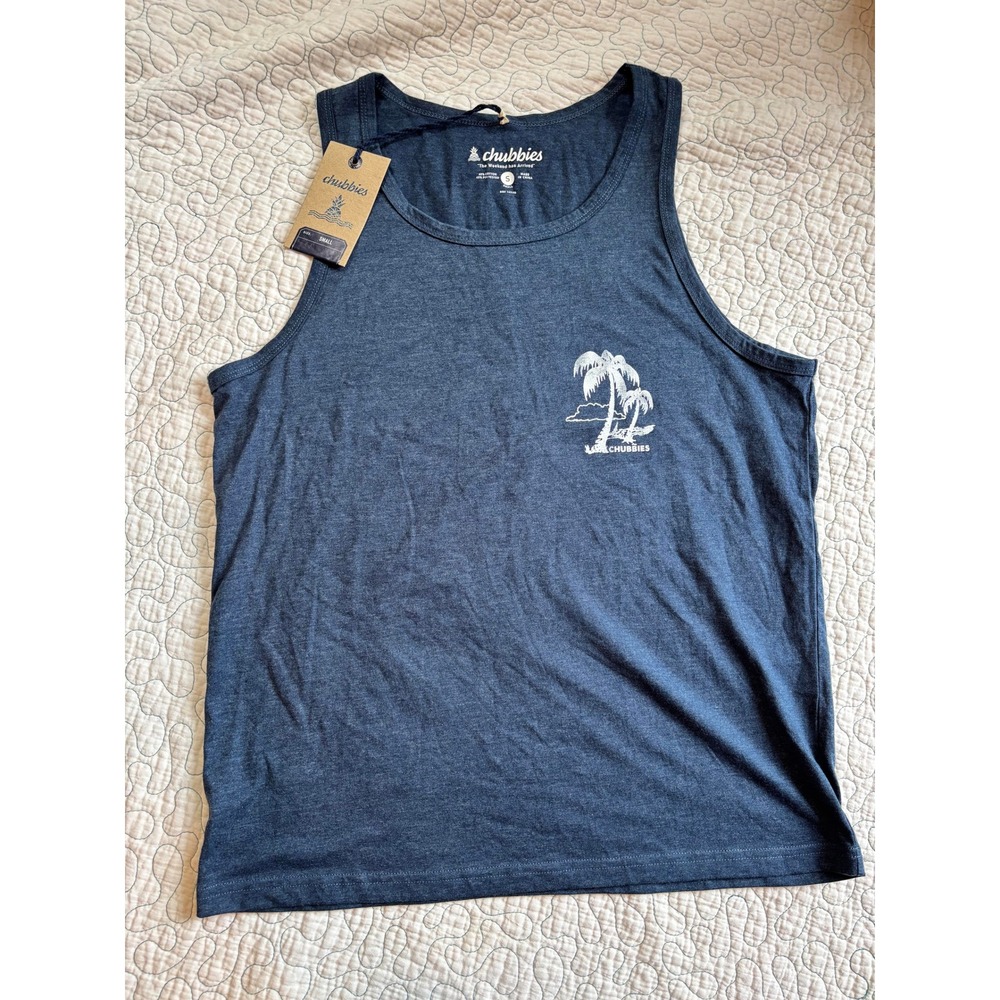 Chubbies The Relaxer Tank Top Mens Size‎ Small Navy Blue Palm Tree